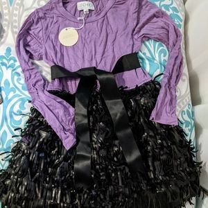 New girls size 6 pleather fringe dress party bow